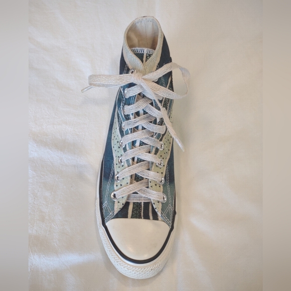 Converse High Top Sneakers - Ivory & Teal/Green Stripes - Women's 7 & 9 - Picture 6 of 15